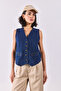 Women's Dark Blue Jean Vest 100% Cotton - Dark Blue - 6