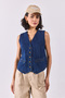 Women's Dark Blue Jean Vest 100% Cotton - Dark Blue - 5
