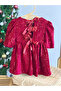 Sequin Balloon Sleeve Dress-Red