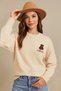 Crew Neck Embroidered Ecru Women's Sweater 25K0313K1