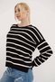Comfortable Crew Neck Striped Black Women's Sweater 25K0477K1 - 4