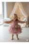 Dusty Rose Velvet Fabric Skirt Layered Girls' Children's Baby Girl Dress - 5
