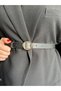 Stone Round Square Patterned Women's Gold Buckle Belt Jacket Belt Dress Belt Trouser Belt - 2