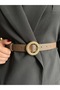 Lush Serrated Round Patterned Women's Gold Buckle Belt Coat Belt Dress Belt Trouser Belt - 2