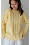 Una Fiaba - Yellow Oversize Soft Textured Hair Knit Crew Neck Women's Sweater - 3