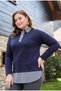 Women's Navy Plus Size Lapel Hem Striped Woven Shirt Detail Side Oval Cut Flexible Viscose Blouse - 6