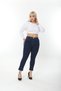 Lycra Colorfast Fabric Gathering Women's Blue Plus Size Jeans - 4