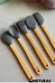 Kitchen Bamboo Silicone Heat Resistant Spoon Ladle Set Spatula Wooden Body Hangable Set of 5 Gray - 6