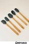 Kitchen Bamboo Silicone Heat Resistant Spoon Ladle Set Spatula Wooden Body Hangable Set of 5 Gray