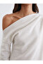 Ecru Boat Neck Gathered Blouse - 3