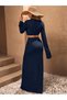 Women's Wrinkled Fabric Maxi Length Slit Ring Detailed Dress - 6