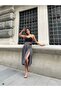High Waist Half Belt Detailed Gipeli Front Openable Hidden Buttoned Slit Below Knee Plaid Skirt - 5