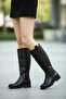 Black Women's Zippered Below-The-Knee Long Boots with Fur Inside A403Nav