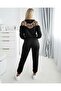 Women's Long Sleeve Off-The-Shoulder Leopard Print Hooded Viscose Two Thread Blouse and Pant - 4