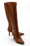Women's Boots Tan Thin Heeled Faux Leather Pointed Toe