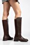 Brown Women's Boots Flat Sole Stretch Zippered - 2