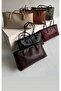 Women's Khaki Knitted Patterned Large Tote Bag Large Volume Daily Shoulder Bag - 8