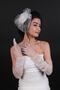 White Long Elbow Bridal Gloves and Wedding Hat Set - 7