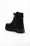 Women's Boots Black Flat Heel Lace-Up Ankle Stretch - 5