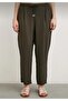 Khaki Elastic Waist Drawstring Detail Flowy Relaxed Fit Pants - 2