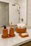 Decorative 5 Piece Bohemian Style Bathroom Set Liquid Soap Dispenser Solid Soap Holder Toothbrush Holder Tray and Towel Holder - 3