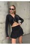 Glittery Front Buckle Gathered Long Sleeve Blouse for Women