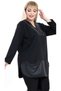 Leather Trimmed Tunic with Rhinestone Accessories on the Collar and Pockets, Plus Size Design on the Sides, Slit - 7