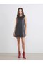 Black Crew Neck Leather Look Mini Dress - 2