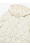 Beli Lace-Up Long Sleeve Pocketed Water Repellent Hooded Ecru Quilted Puffer Coat - 5