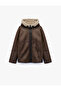 Zippered Long Sleeve Pocketed Faux Fur Lined Hooded Faux Suede Jacket - 3