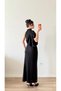 Black High Neck One Shoulder Flowy Glitter Dress - 7