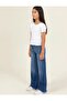 Girl's Adjustable Elastic Waist Button+Zipper Closure Distressed Wide Leg Denim Jeans Pants