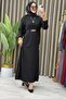 Gülsar Elbi̇se Tasseled Fabric Women's Black Comfortable Hijab Dress with Mobile Belt