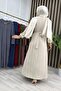 Gülsar Elbi̇se Tasseled Fabric Women's Beige Comfortable Hijab Dress with Removable Belt - 3