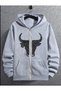 Boğa Printed Hooded Zippered Unisex Sweatshirt Cardigan Fleece-Lined