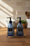 Modern Striped Patterned Glass Double Liquid Soap Dispenser & Detergent Dispenser Set, Blue - 500 ml Glass Soap Dispenser - 3
