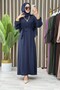 Afi̇tap Dress Ayrobin Fabric Women's Navy Blue Collar Button Detail and Mobile Belted Hijab Comfortable Cut Dress