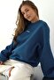 Women's Oversize Sweatshirt Amore Printed Marine – Crew Neck, 3 Thread Raster Print - 5