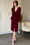 Burgundy V-Neck Midi Slit Dress with Knotted Front - 7
