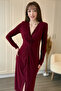 Burgundy V-Neck Midi Slit Dress with Knotted Front