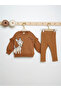 Girl's Deer Printed Scalloped Long Sleeve Crew Neck 2-Piece Set