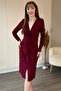 Burgundy V-Neck Midi Slit Dress with Knotted Front - 4