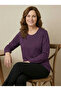 Women's Mother Purple Collar Embroidery Detailed Long Sleeve Combed Cotton Blouse - 3