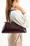 Women's Leather Wide Cylinder Arm and Shoulder Bag Burgundy