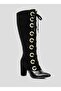 Black Suede Thick Heeled Boots with Gold Ring Detail 8.5 Cm-Feli̇sya Buti̇k - 2