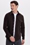 Men's Slim Fit single pocket flap plain lumberjack sport dark brown shirt - 5