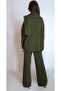 Women's Khaki Green Hair Braid Pattern Sweater Pants Scarf Three-Piece Knitwear Set Yy101300 - 6