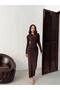 Draped Long Dress with Modern Cut Chest Accessory Detail - 3