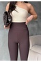 Women's Brown Fleece Inside High Waist t Shaping / Sculpting Flexible Shiny Stone Detailed Ş Fleece-Lined Winter Leggings
