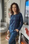 Women's Cotton Fabric Micro Suede Green with Navy Blue Checked Pajama Set - 2